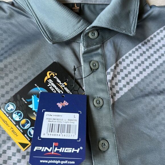 Pin High Men's Performance Dry Fit‎ Golf Shirt Grey L NWT - Picture 6 of 6